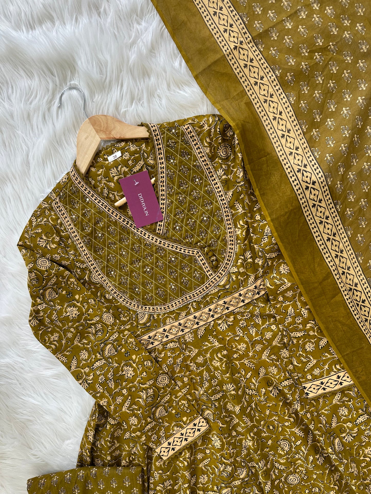 K055 - Cotton Handwork Anarkali with pants and dupatta in 2 colours