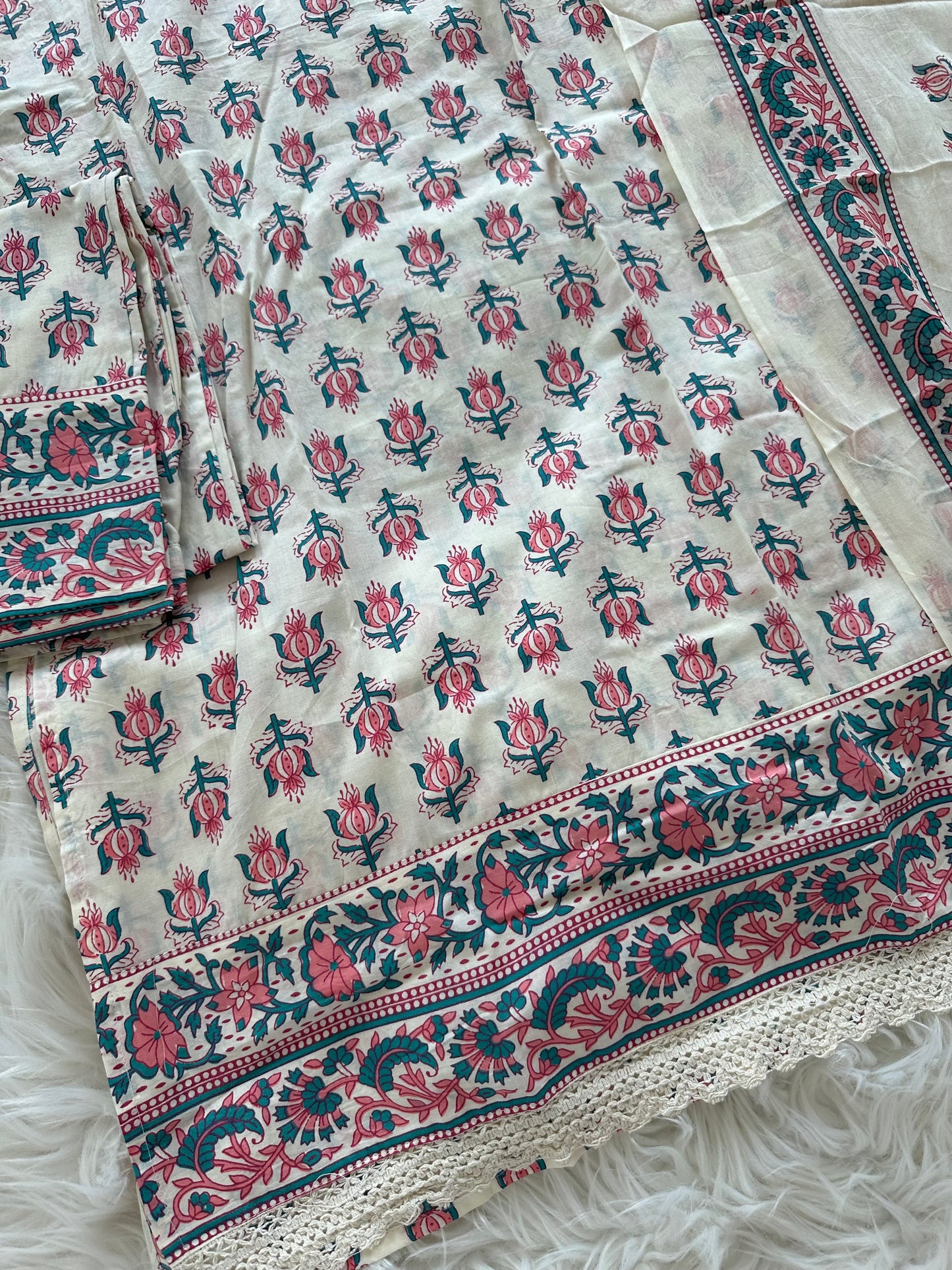 K027 - Floral mul cotton Kurti with pants and dupatta