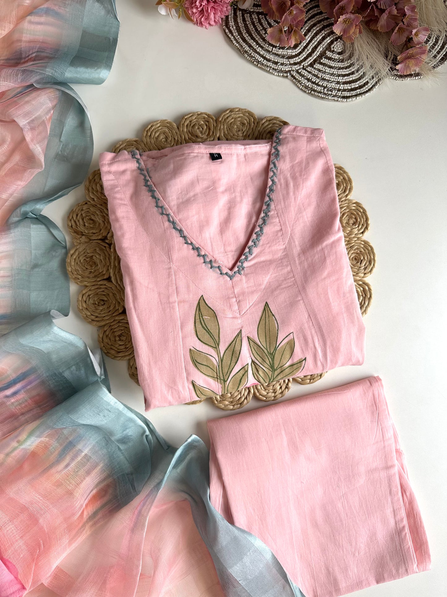 K445 - Mul cotton Anarkali with pants and dupatta