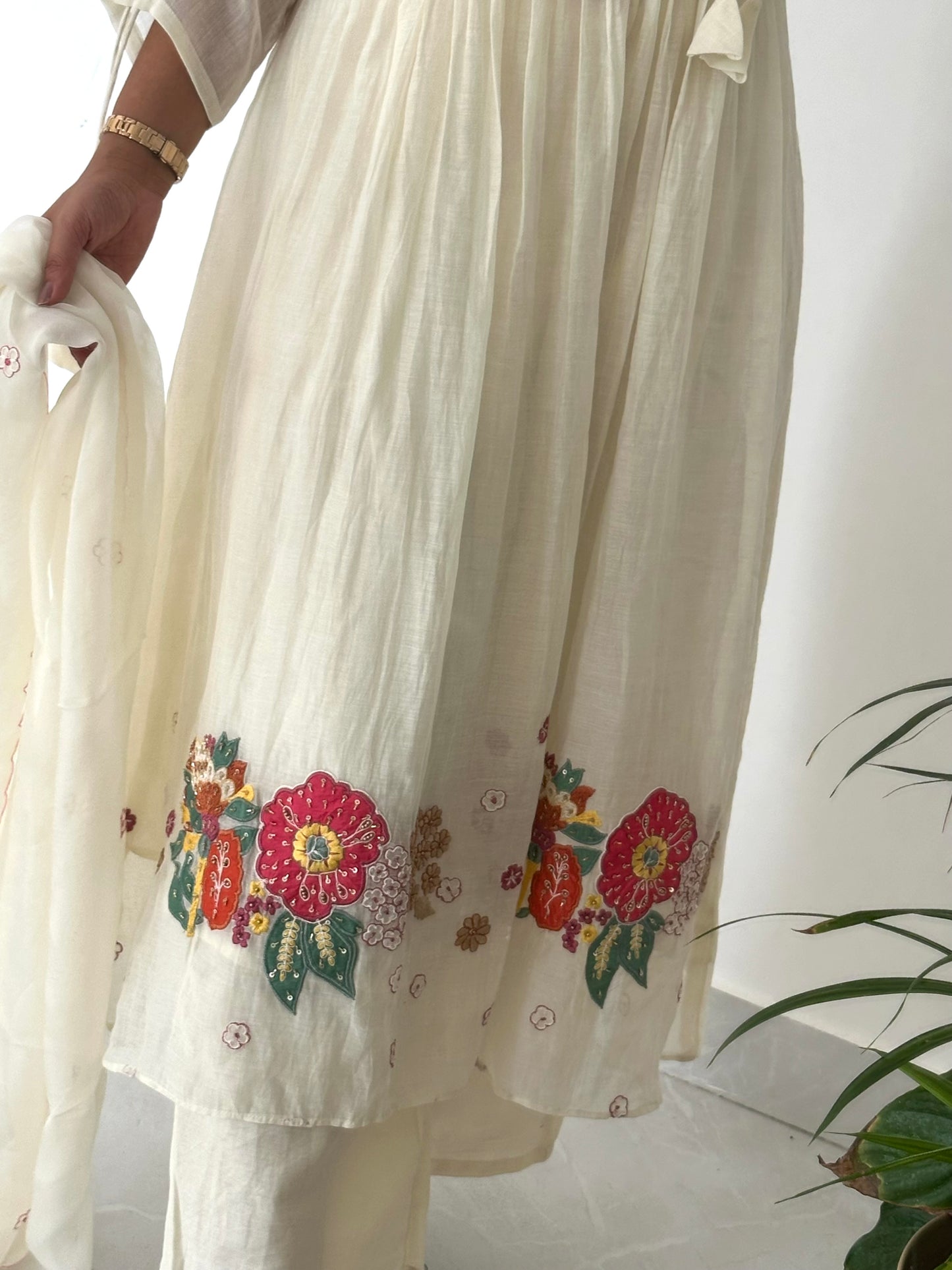 K215 - Mul Chanderi handwork Anarkali with pants and dupatta in 2 colours