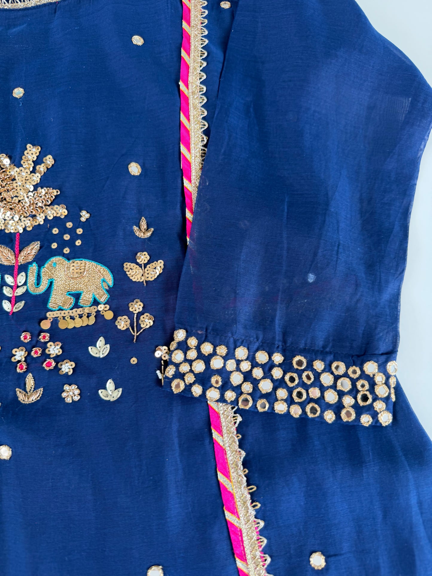 K118 - Mul chanderi handwork aline Kurti with pants and dupatta