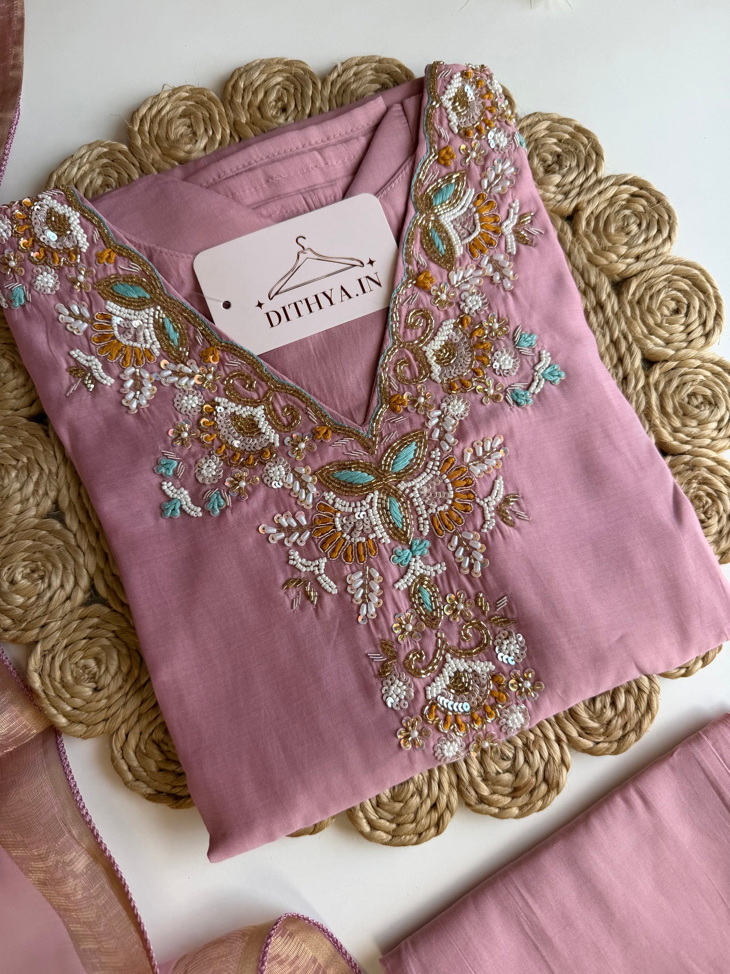 K515 - Roman silk handwork straight Kurti with pants and dupatta