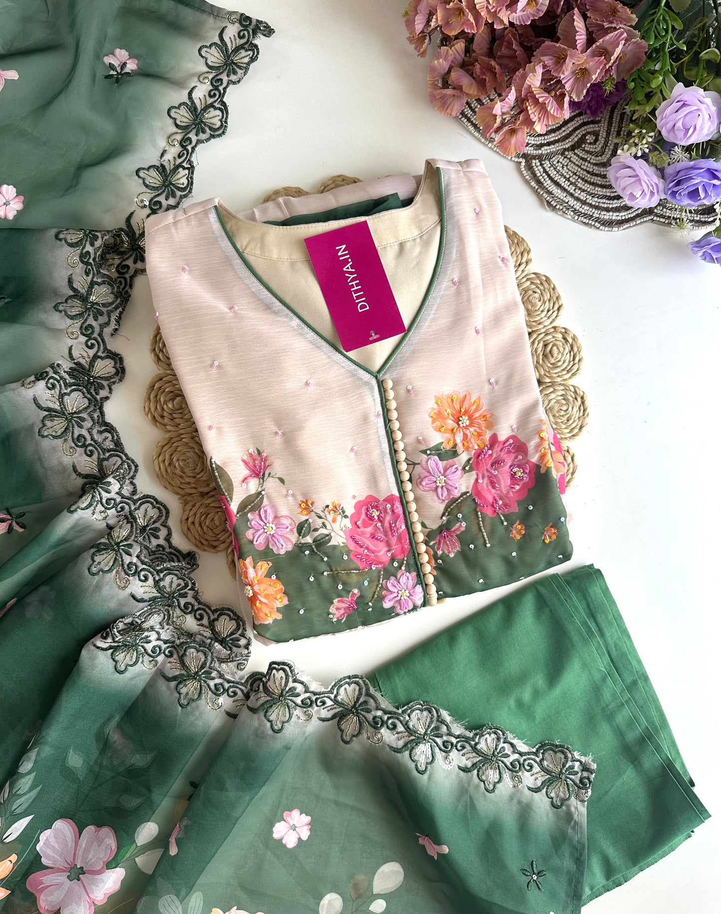 K288 - Georgette Floral Anarkali with pants and dupatta