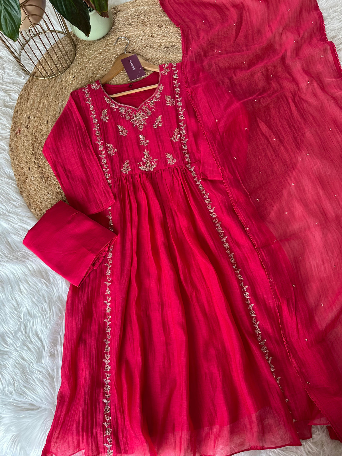 K005 - Mul Chanderi zardosi Anarkali with pants and dupatta in 3 colours