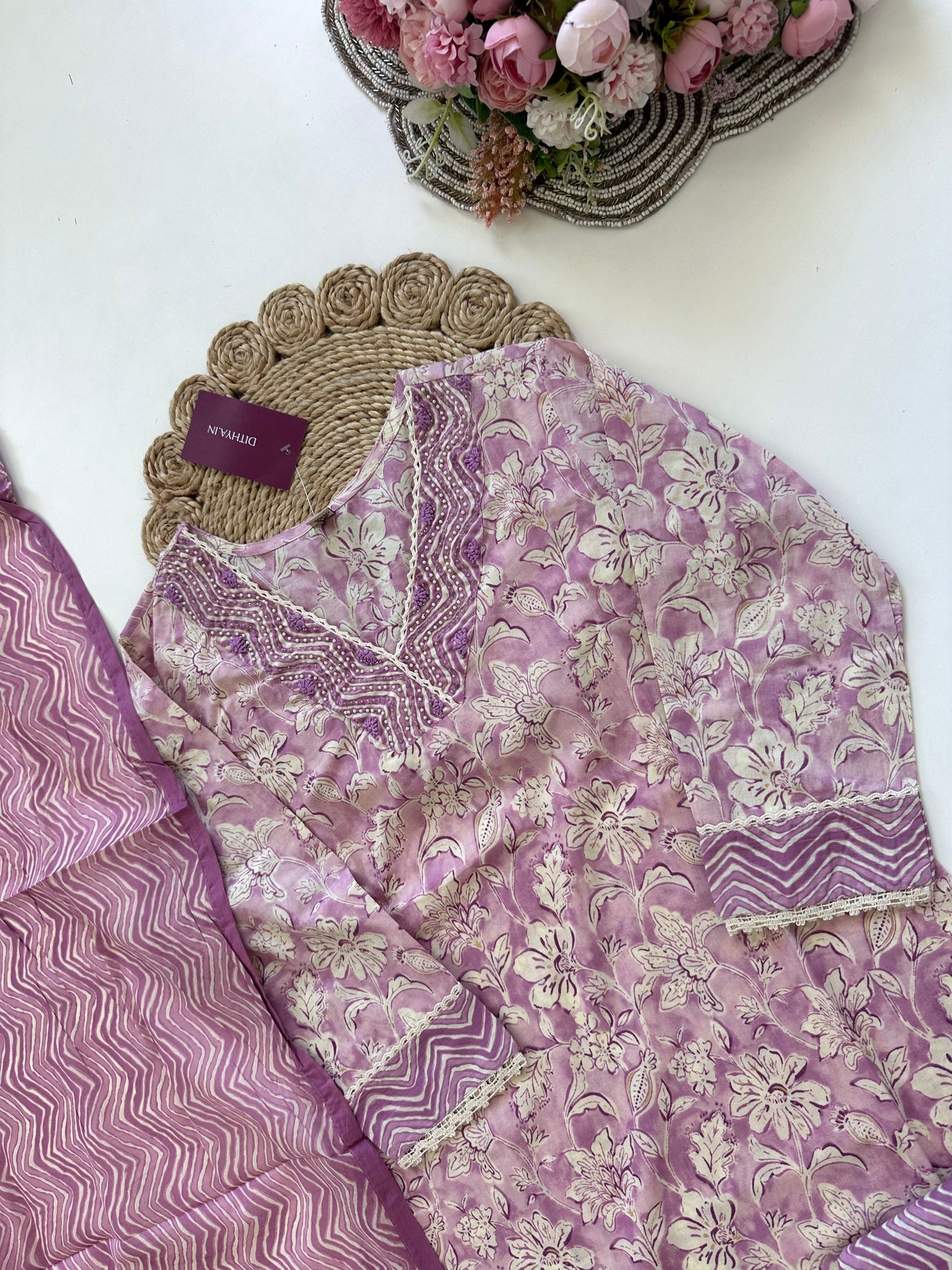 K019 - Cotton straight kurti with pants and dupatta .
