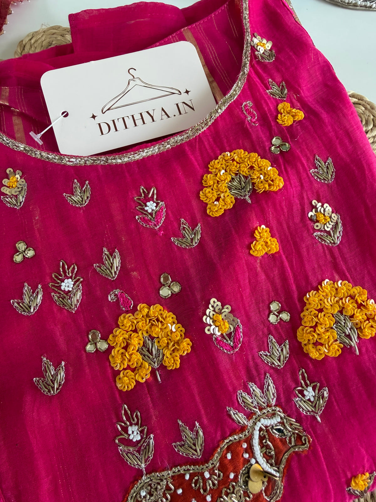 K397 - Mul chanderi handwork Anarkali with pants and dupatta