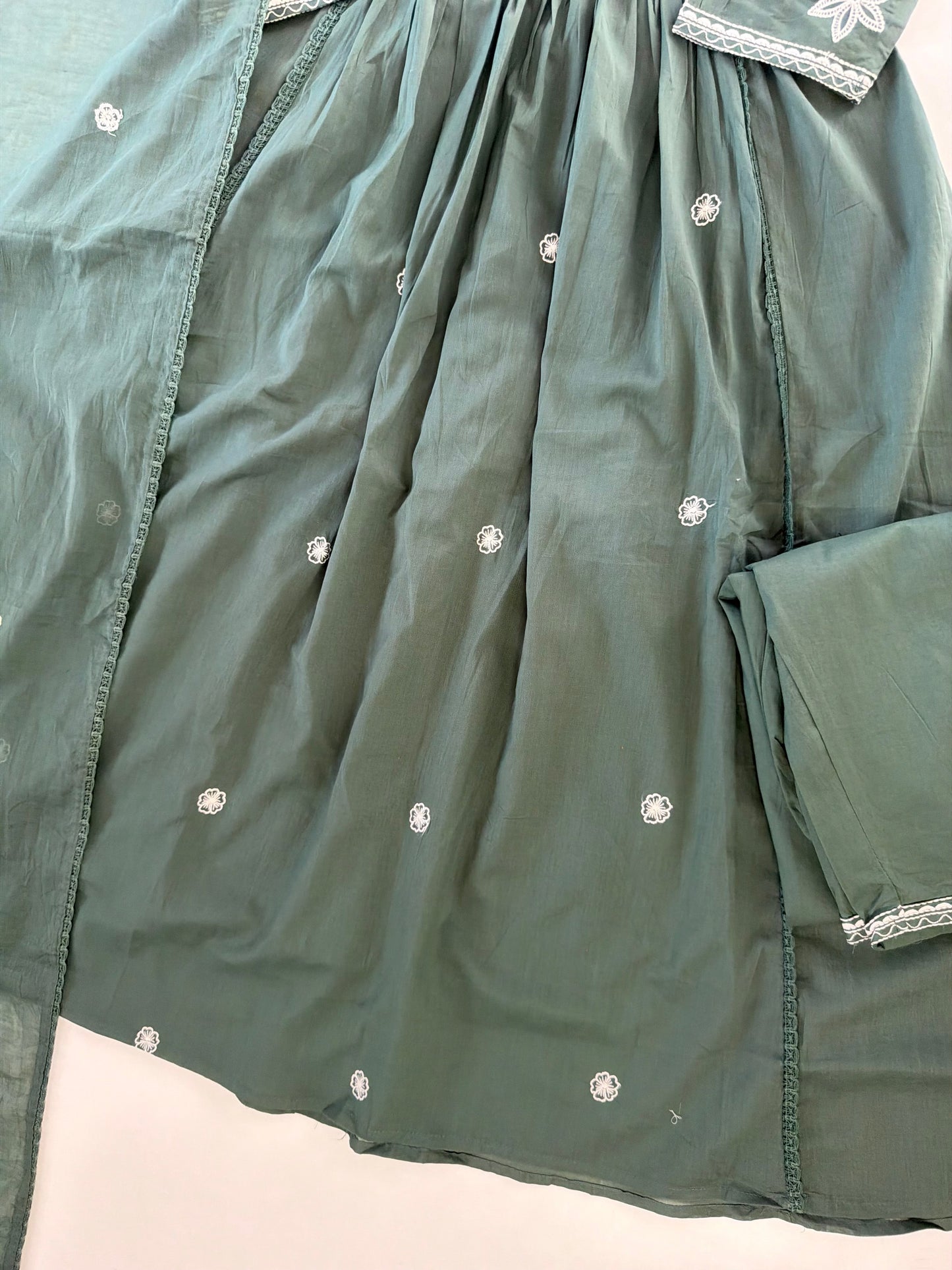 K367 - Mul cotton embroidered Anarkali with pants and dupatta