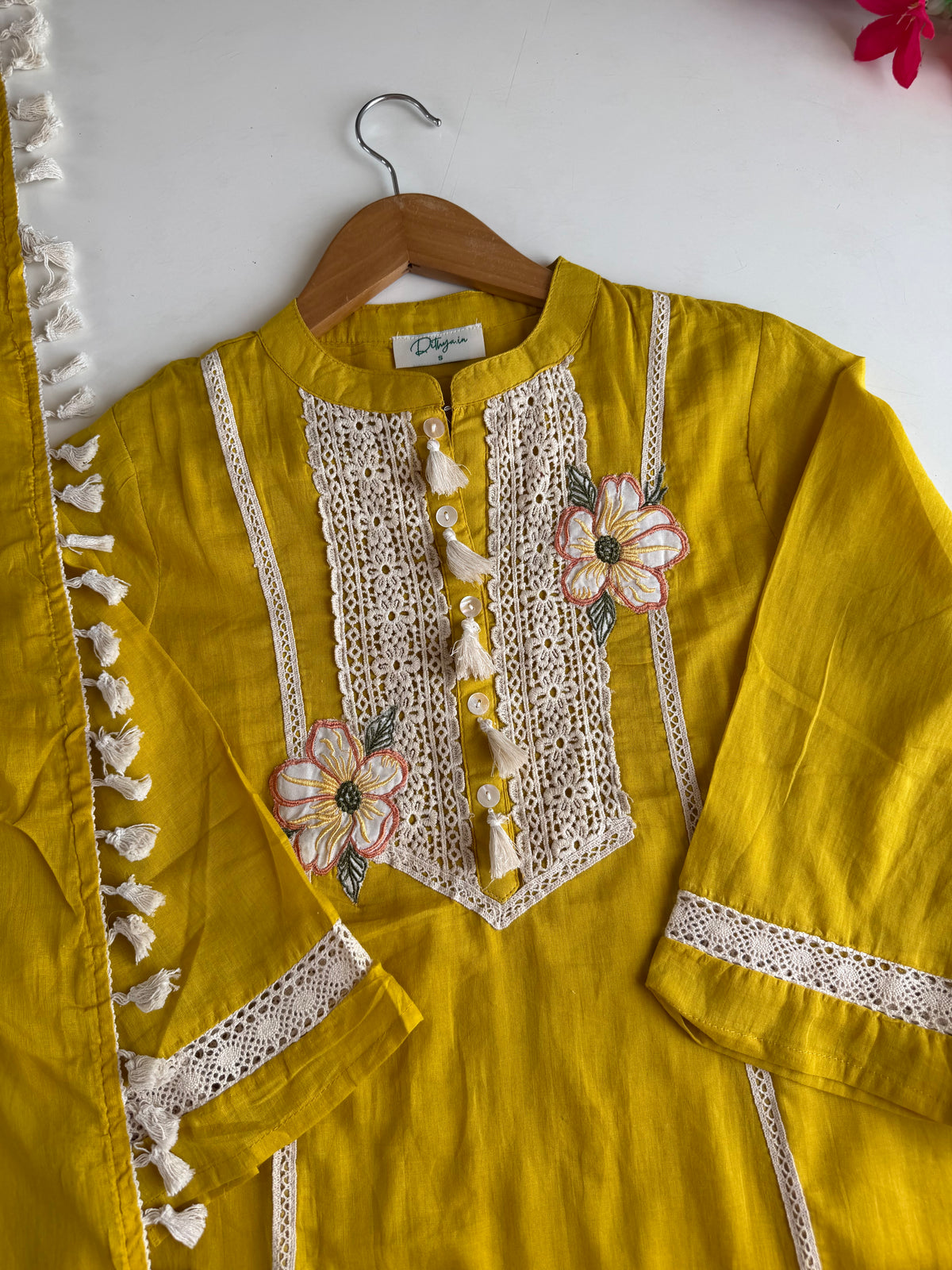 K213 - Mul cotton embroidered farshi salwar with pants and dupatta