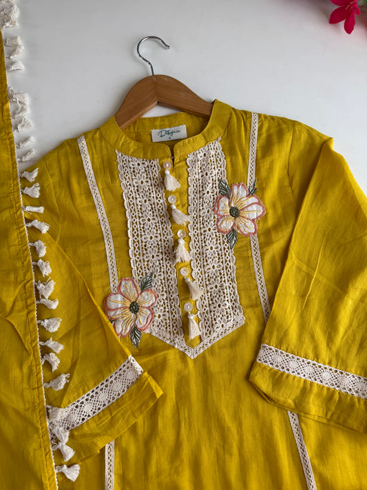 K213 - Mul cotton embroidered farshi salwar with pants and dupatta