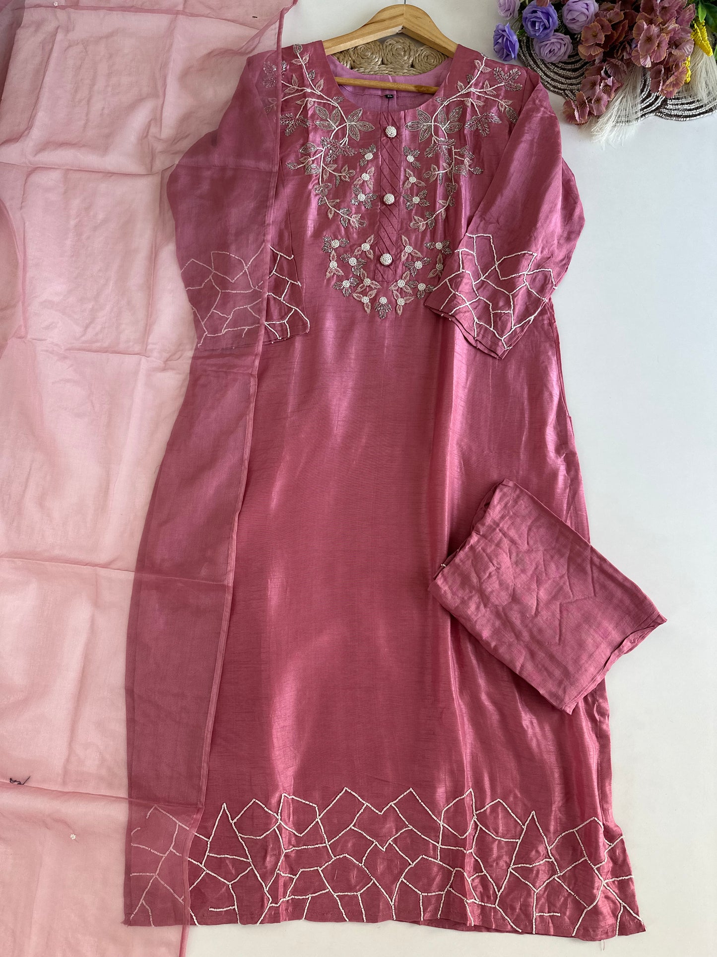 D358 - Dola silk straight kurti with pants and dupatta