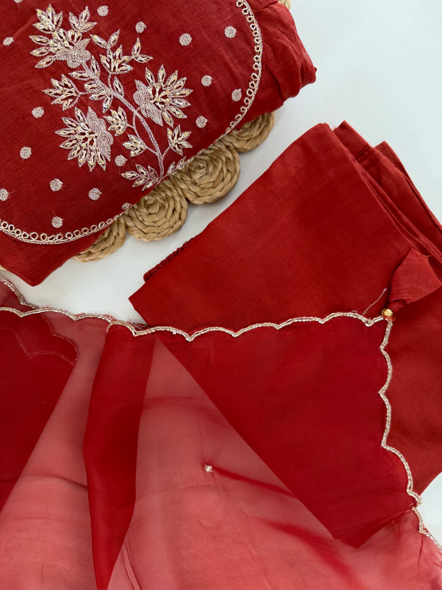 K527 - Mul chanderi handwork Anarkali with pants and dupatta