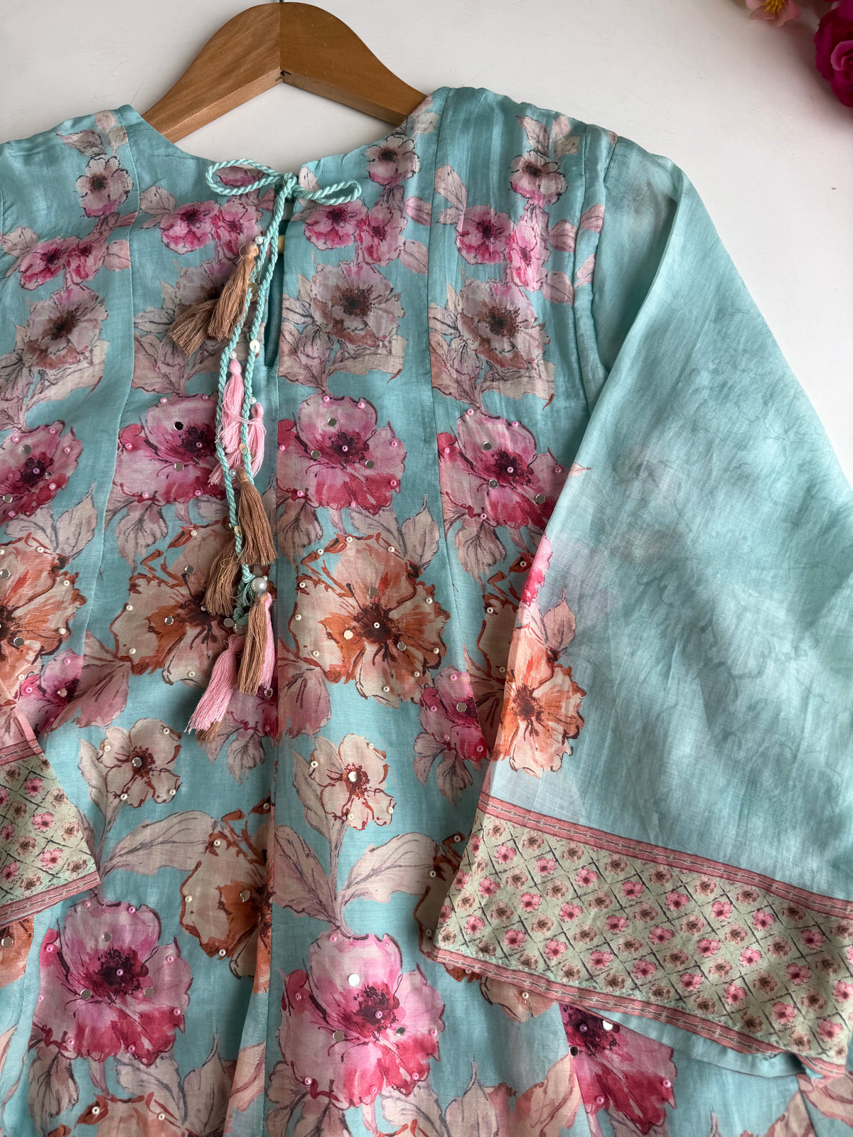 K719 - Floral Pure muslin embroidered farshi salwar with pants and dupatta