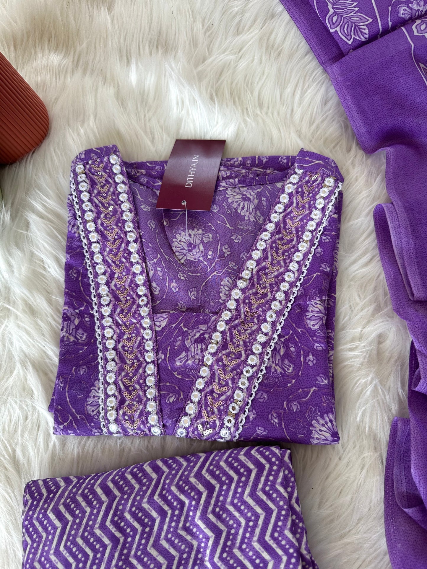 K373 - Cotton printed straight Kurti with pants and dupatta