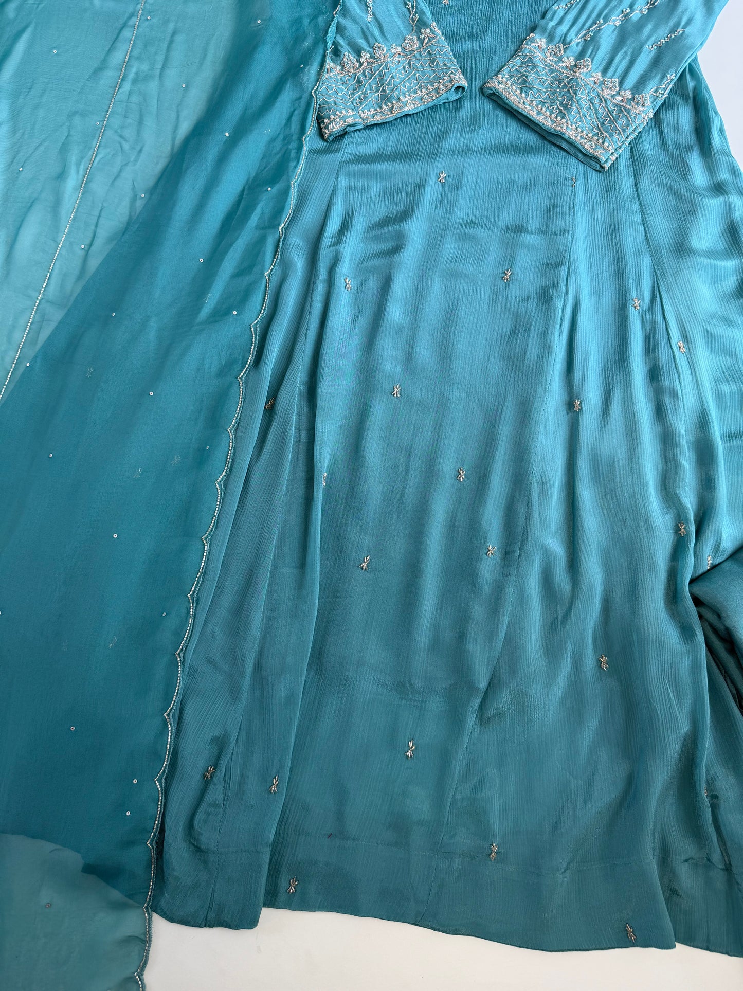 K214-Pure Chinnon Handwork Anarkali with pants and dupatta