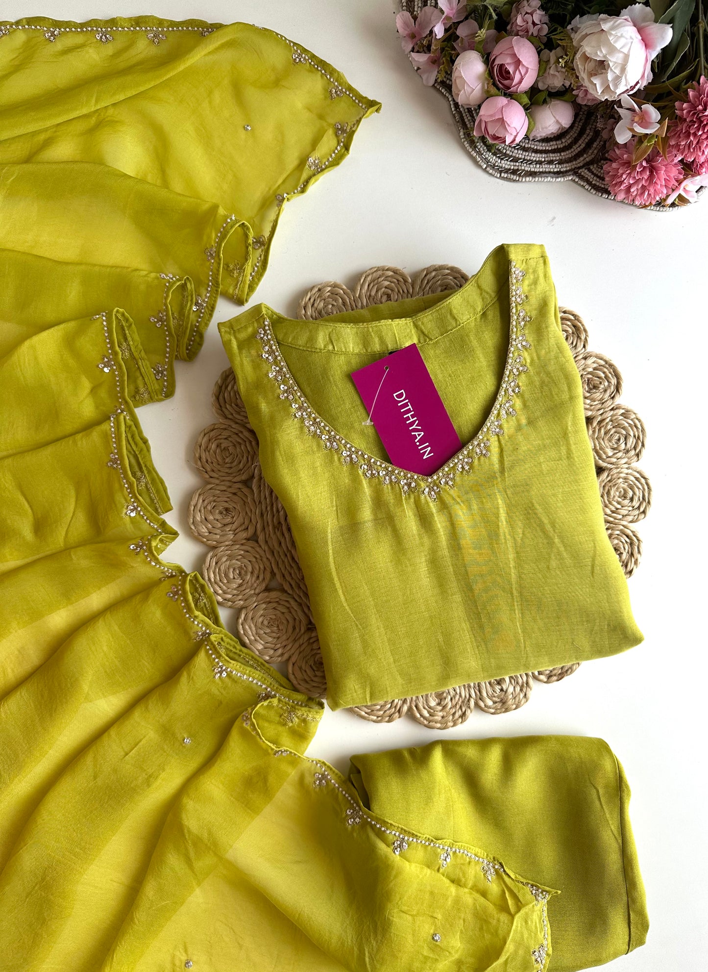 K358 - Mul Chanderi handwork Anarkali with pants and dupatta