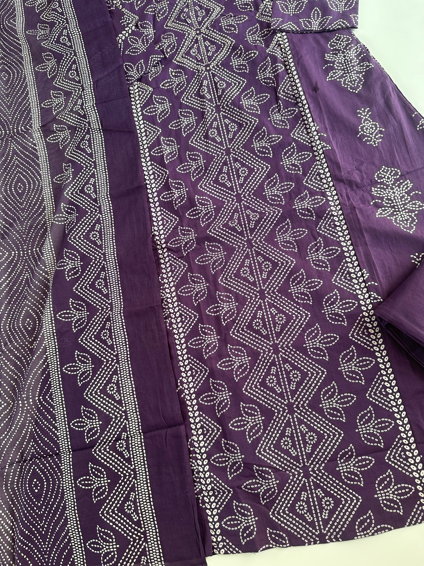 K446 - Mul cotton printed Aline Kurti with pants and dupatta