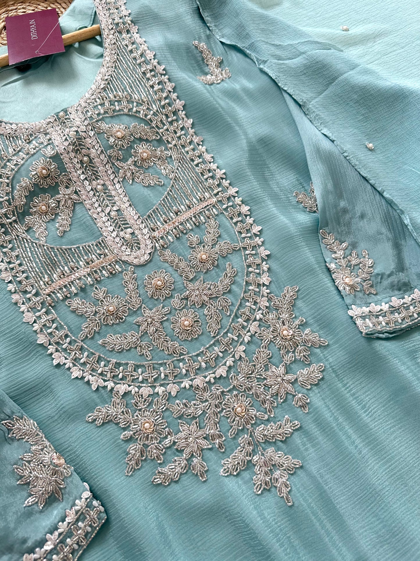 K165 - Chinnon heavy handwork short Kurti with palazzo and dupatta