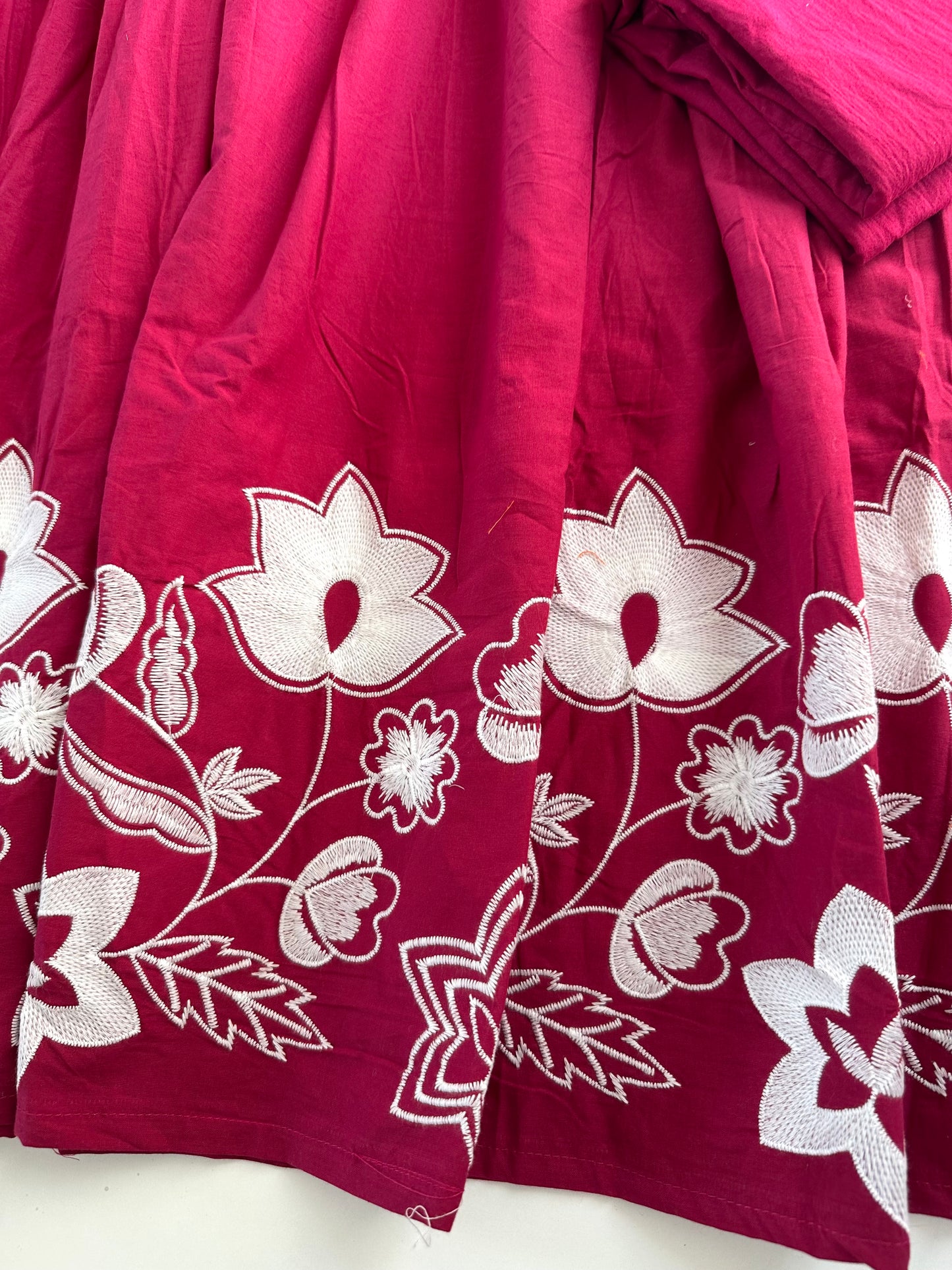 K197 - Mul cotton appliqué embroidery Anarkali with pants and dupatta