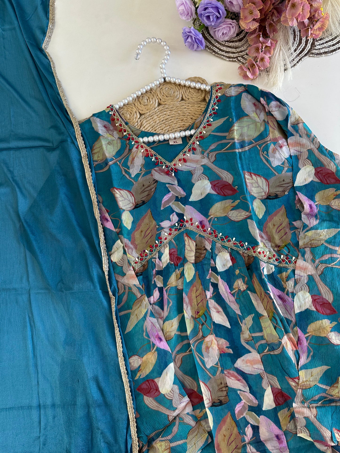 D388-Chinnon Alia cut Anarkali with pants and dupatta