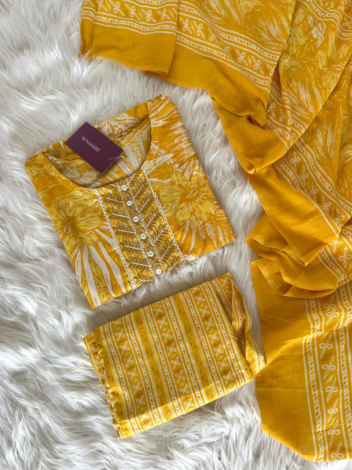 K385 - Cotton printed straight Kurti with pants and dupatta in 2 colours
