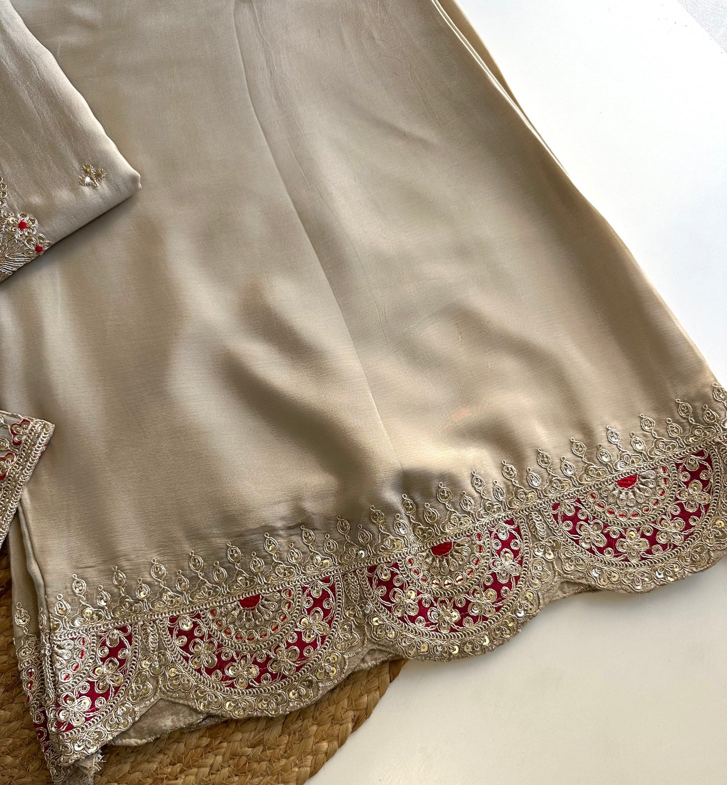 K435 - Chinnon zari work short Kurti with palazzo and dupatta