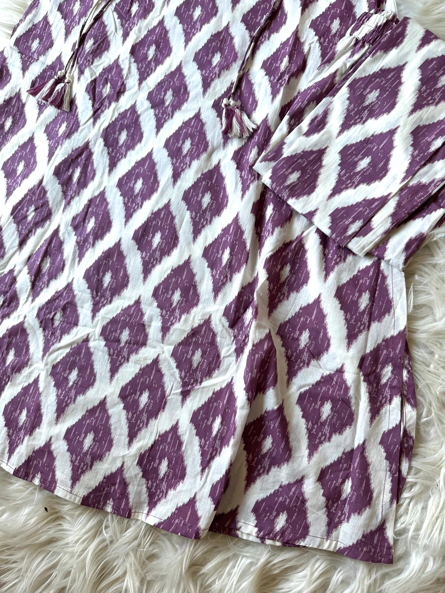 K214 - Mulmul cotton printed Aline Kurti with pants in 2 prints