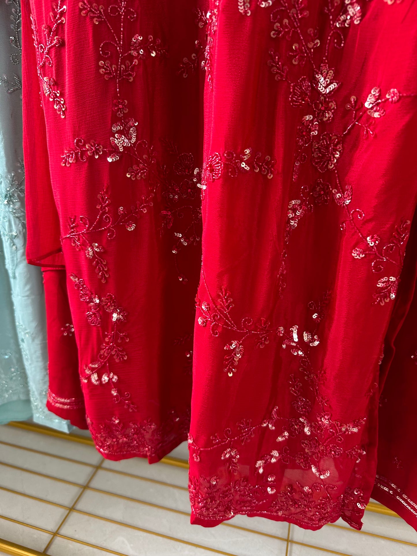 K256 - Chinnon Handwork Kurti with palazzo pants and chiffon dupatta