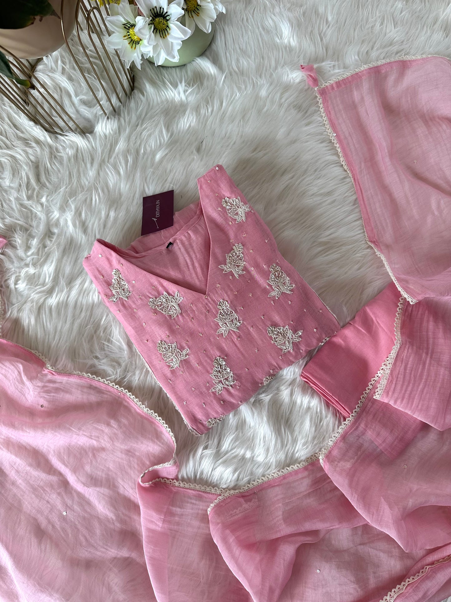 K007 - Mul Chanderi handwork Anarkali with pants and dupatta