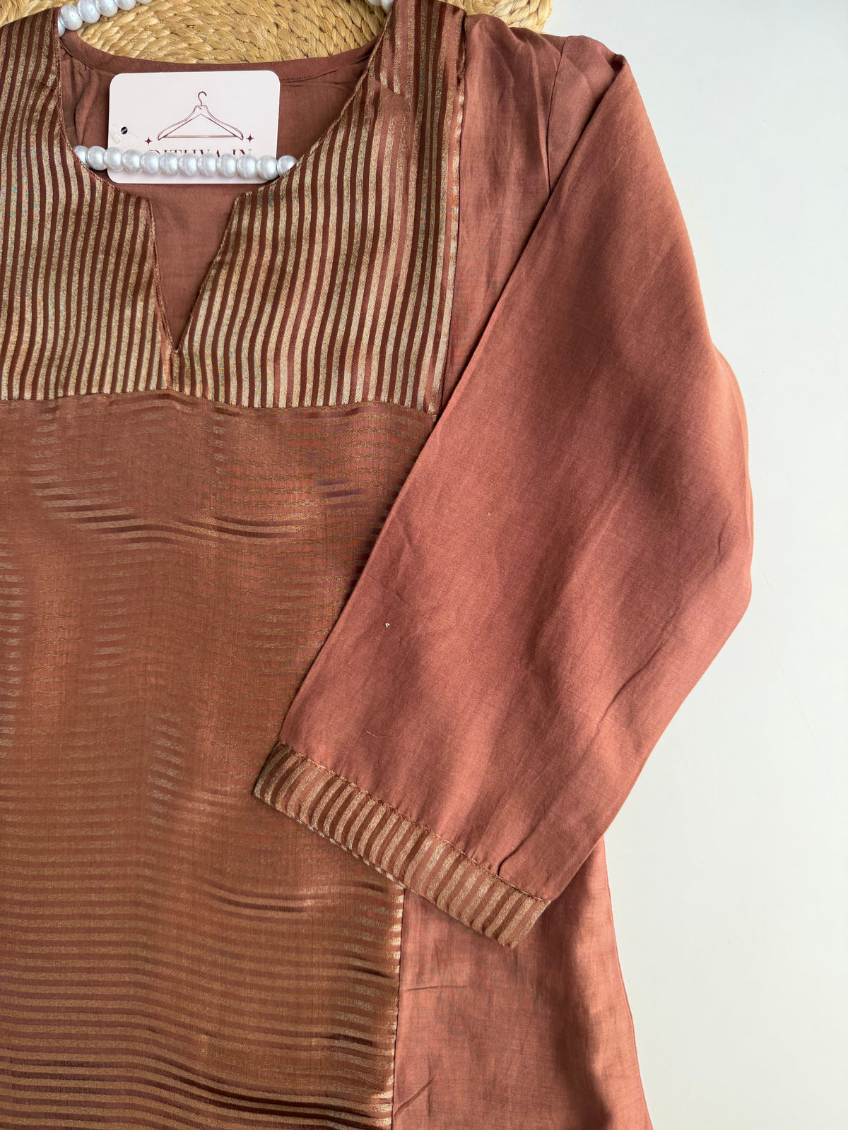 K294 - Mul chanderi zari Aline Kurti with pants and dupatta