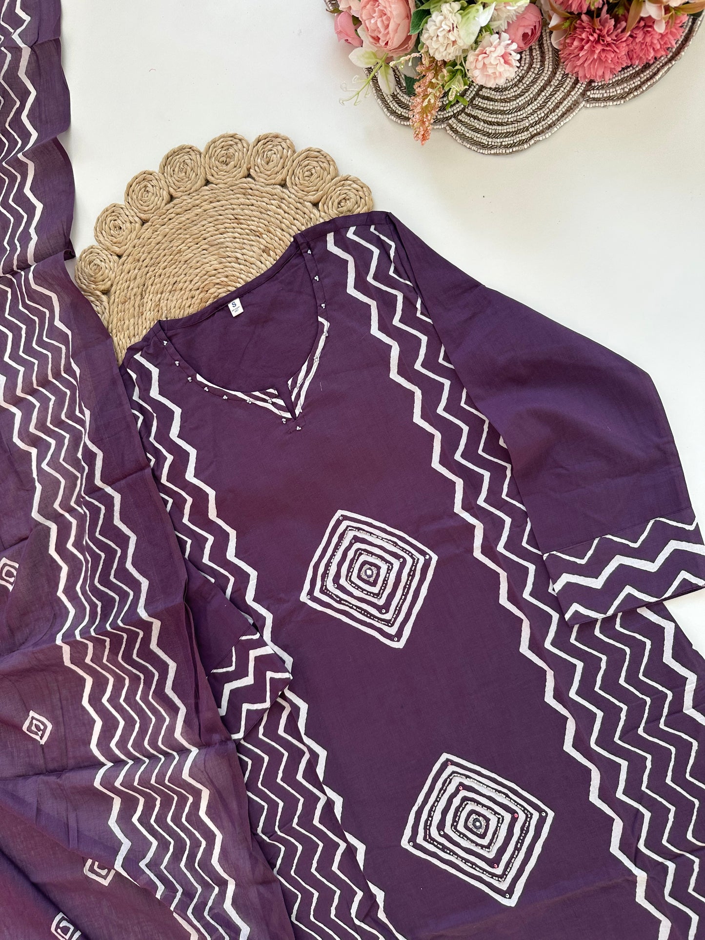 K287 - Cotton Printed straight kurti with palazzo and dupatta