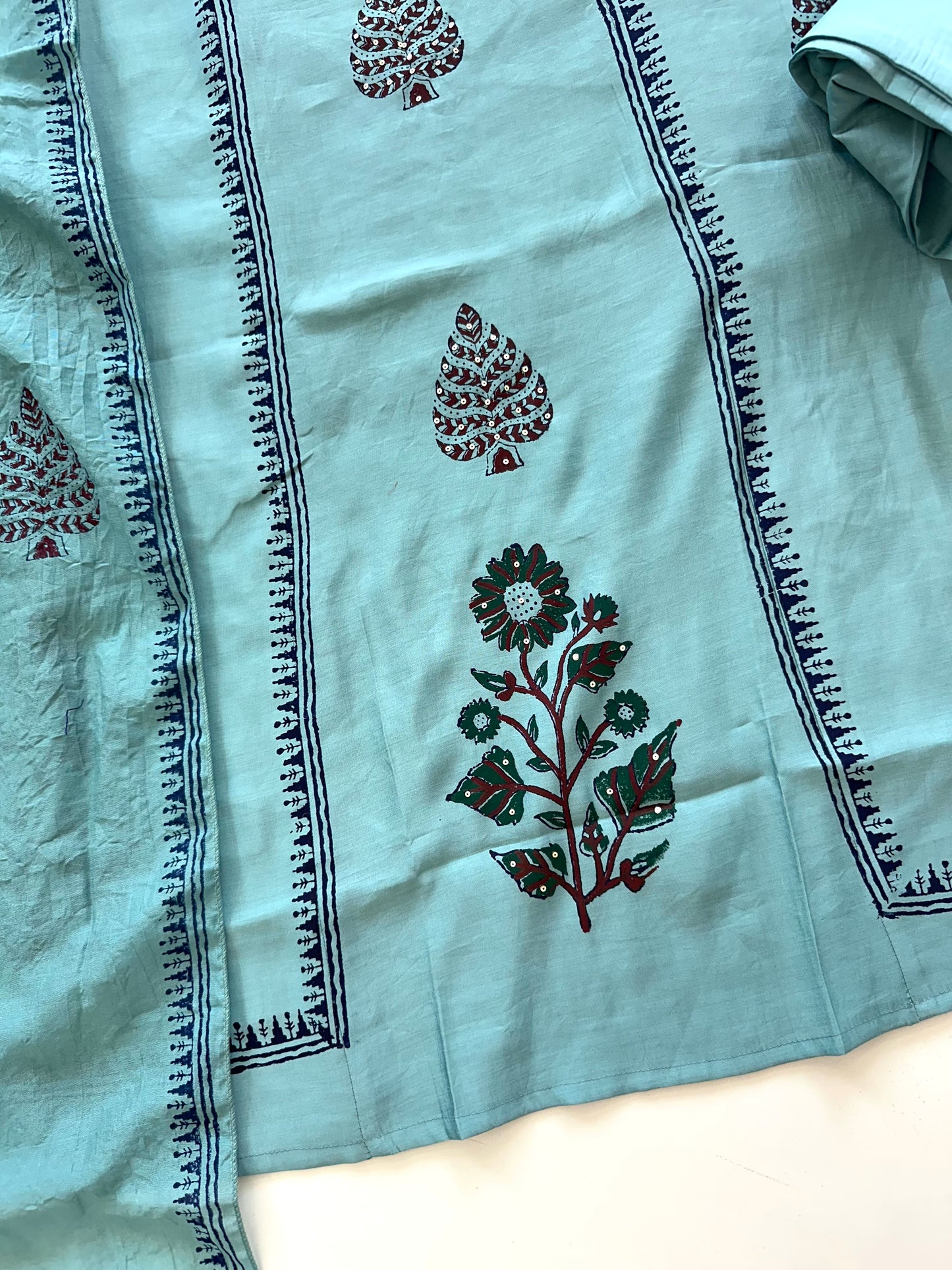 K084 - Cotton silk Aline Kurti with pants and dupatta
