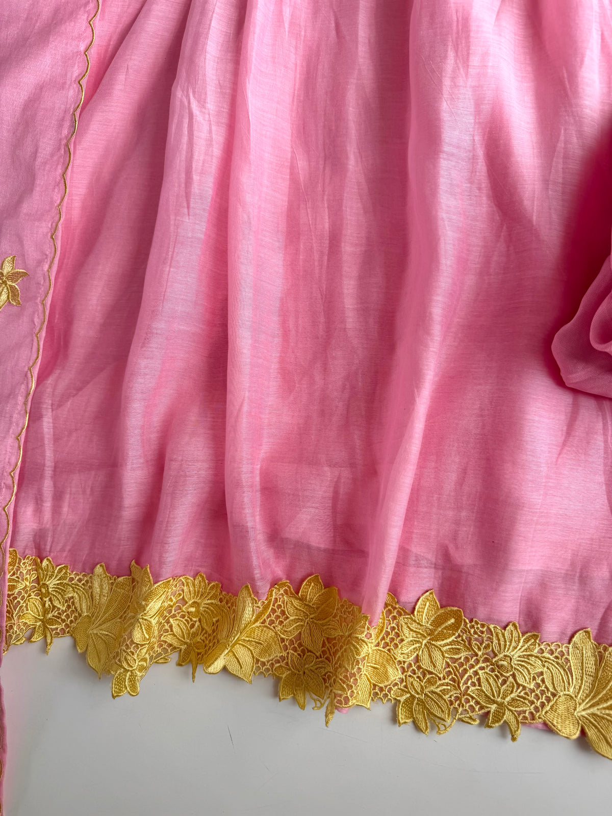 K622 - Mul chanderi appliqué embroidered Anarkali with pants and dupatta