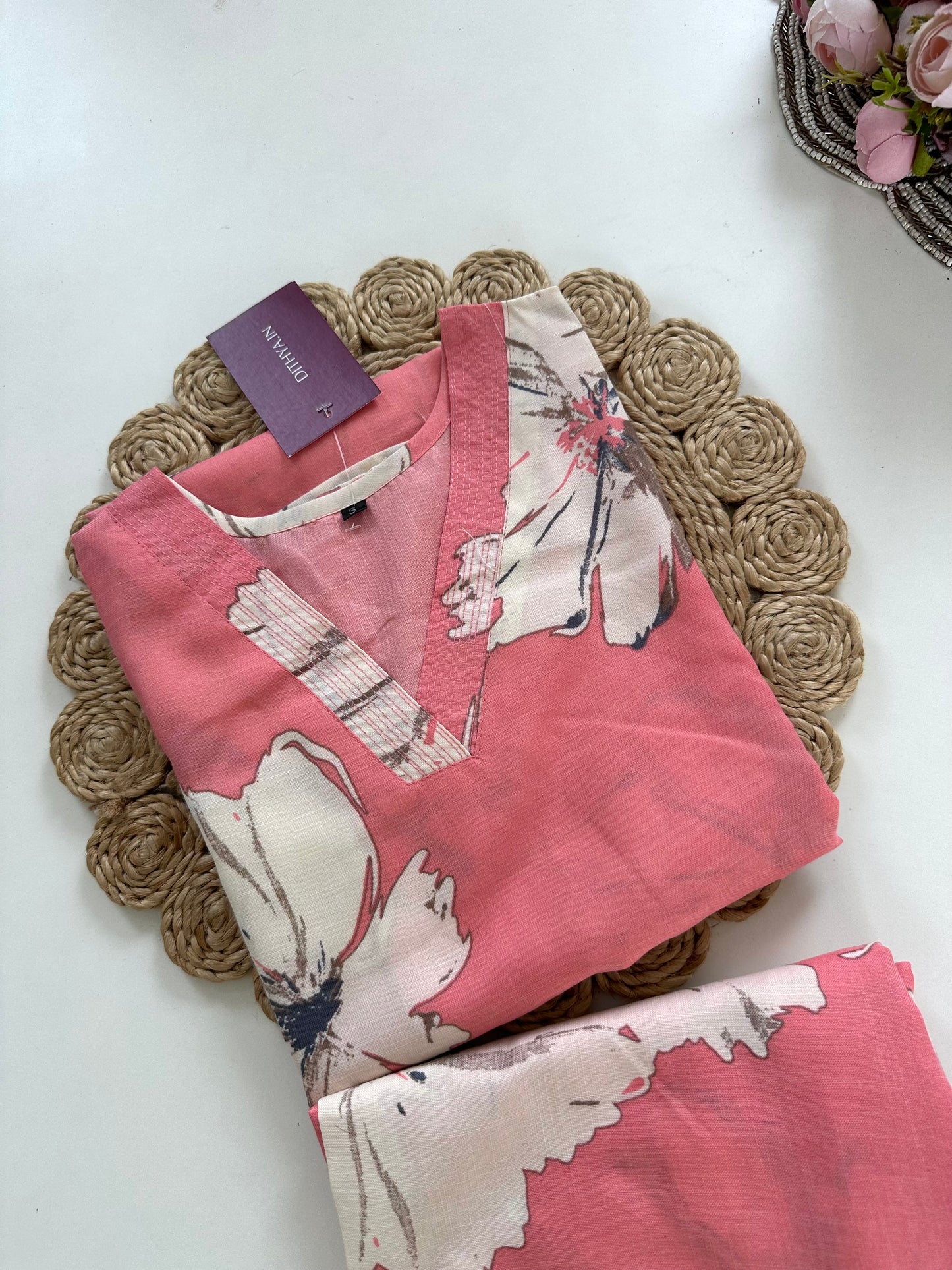 K187 - Cotton floral Kurti with pants in 4 colours
