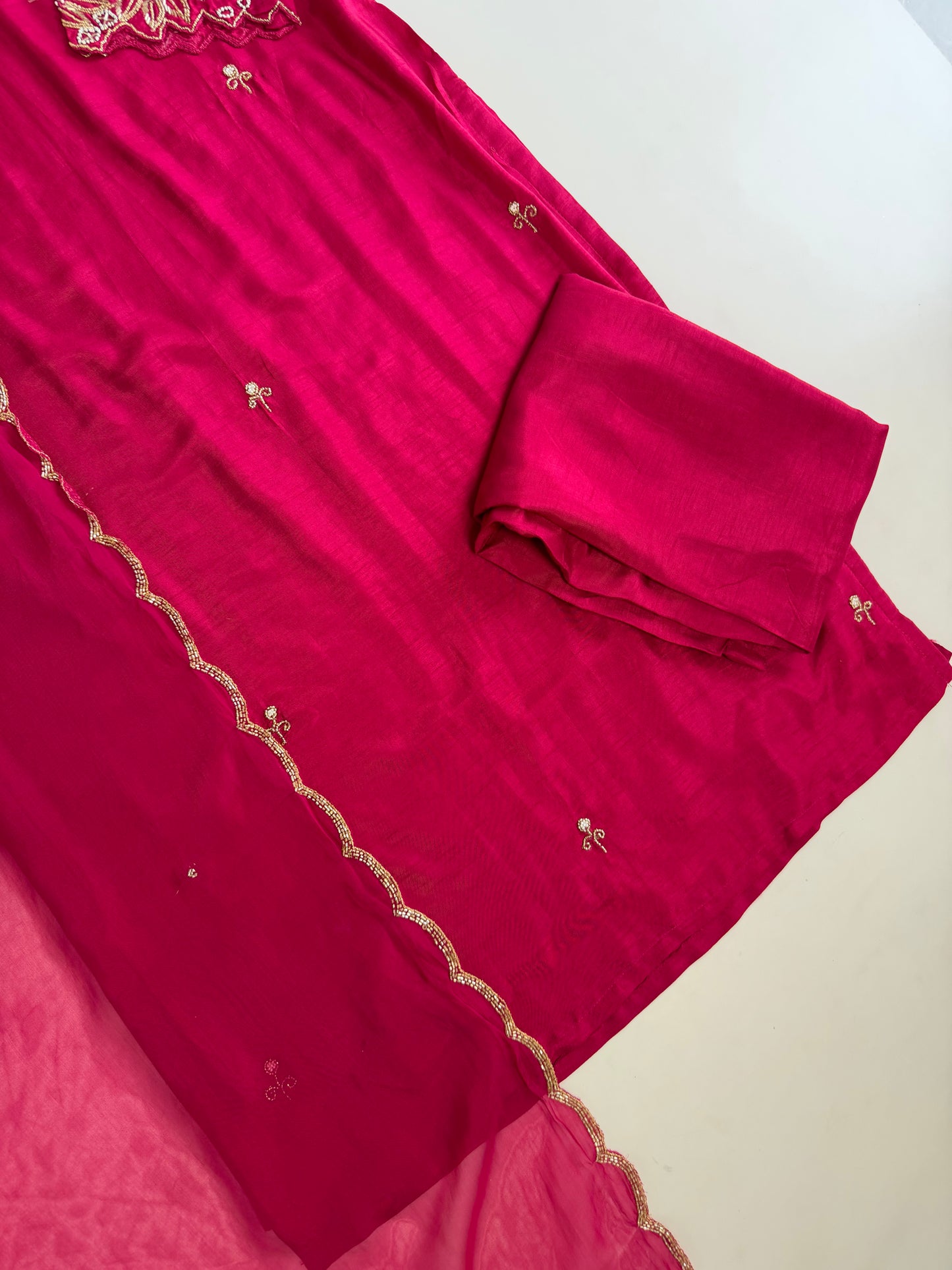 K344 - Russian silk handwork straight Kurti with pants and dupatta