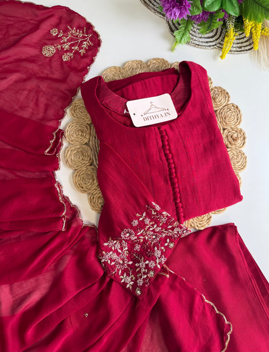 K557 - Mul chanderi handwork Anarkali with pants and dupatta