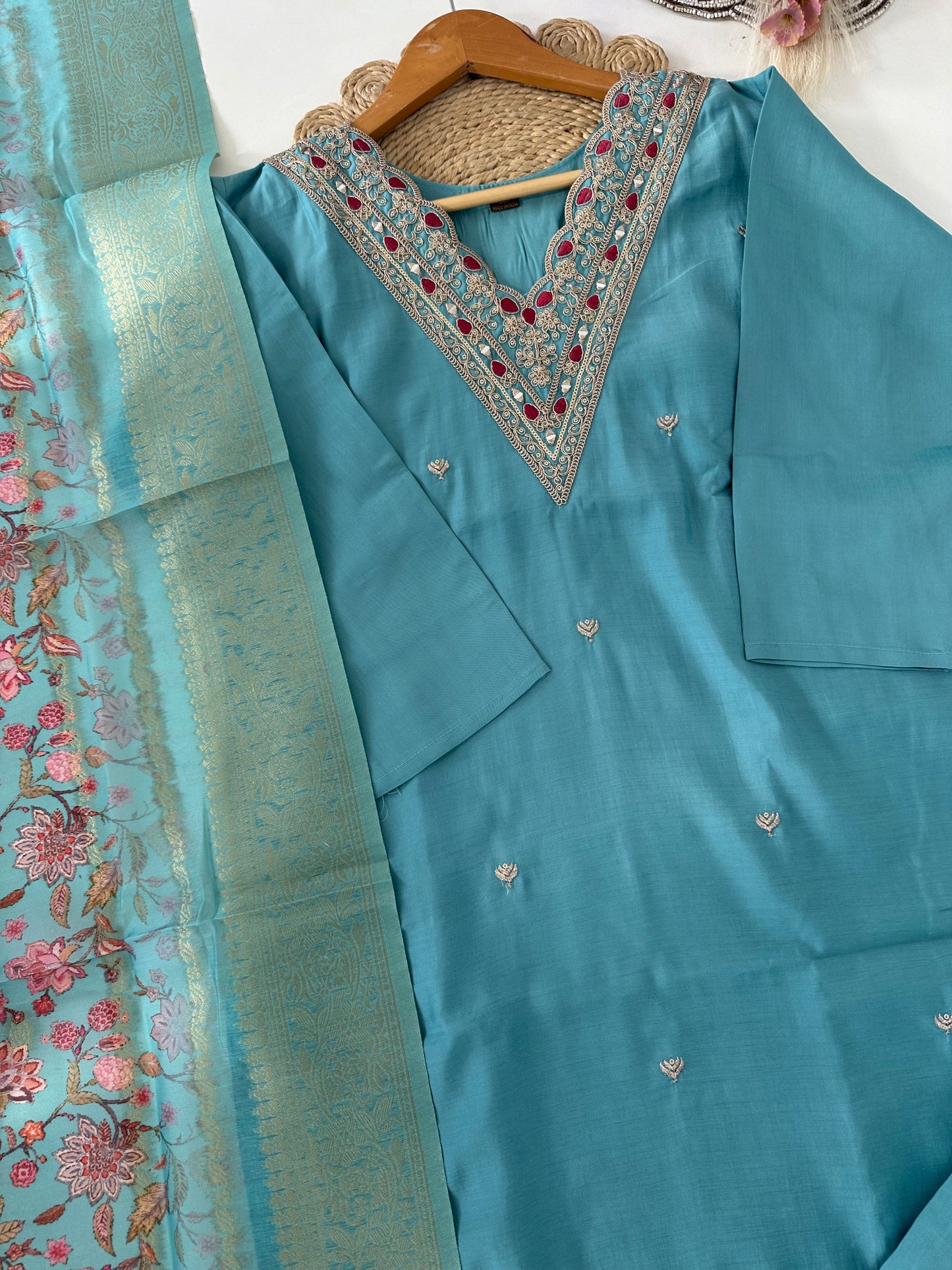 D295 - Roman silk straight kurti with pants and dupatta