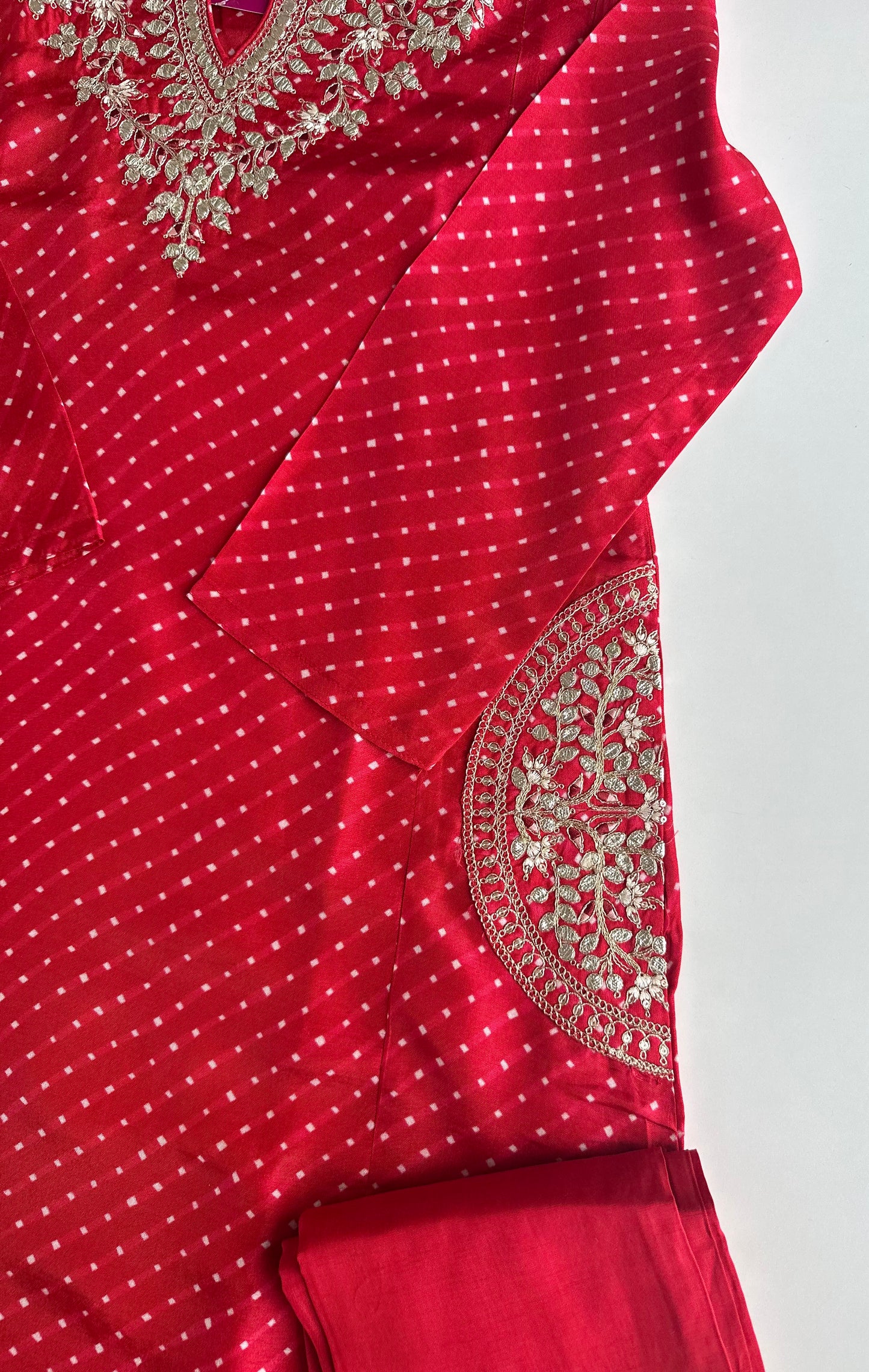 K341 - Russian silk gota work straight Kurti with pants and dupatta