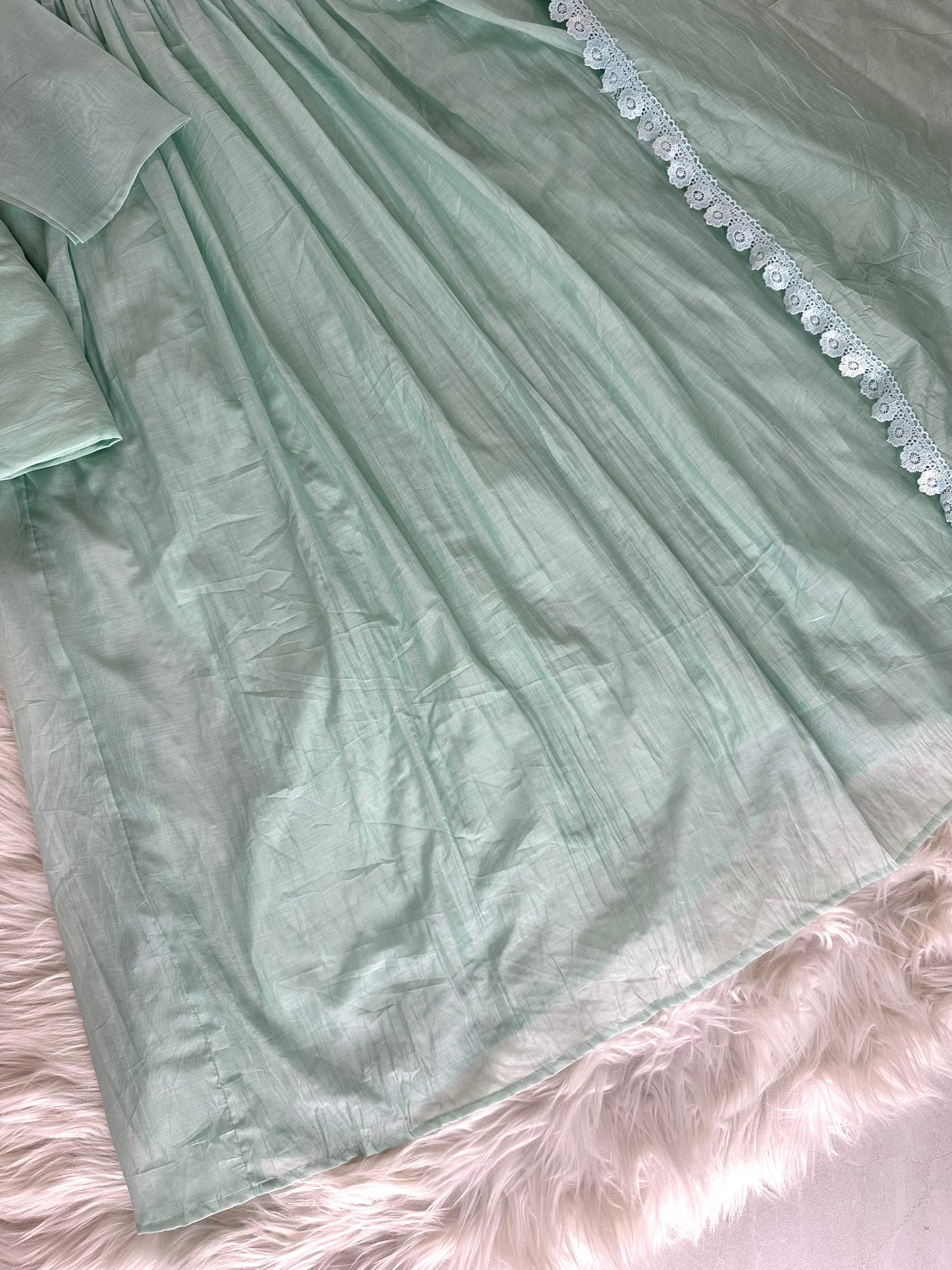 K376 - Mul Chanderi embroidered Aline Kurti with pants and dupatta