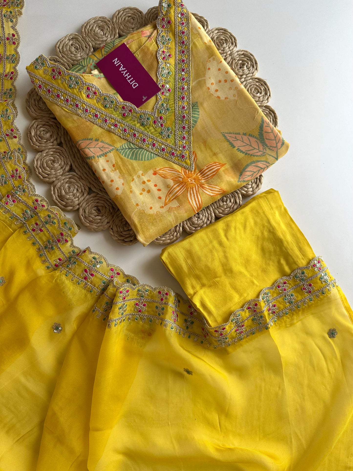 K019 - Viscose organza zari work straight Kurti with pants and dupatta