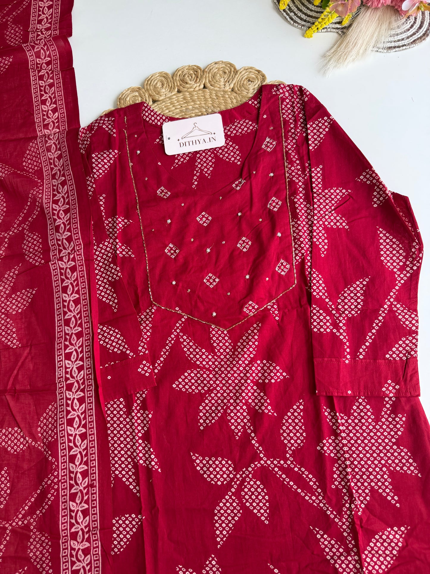 K458 - Cotton straight Kurti with pants and dupatta