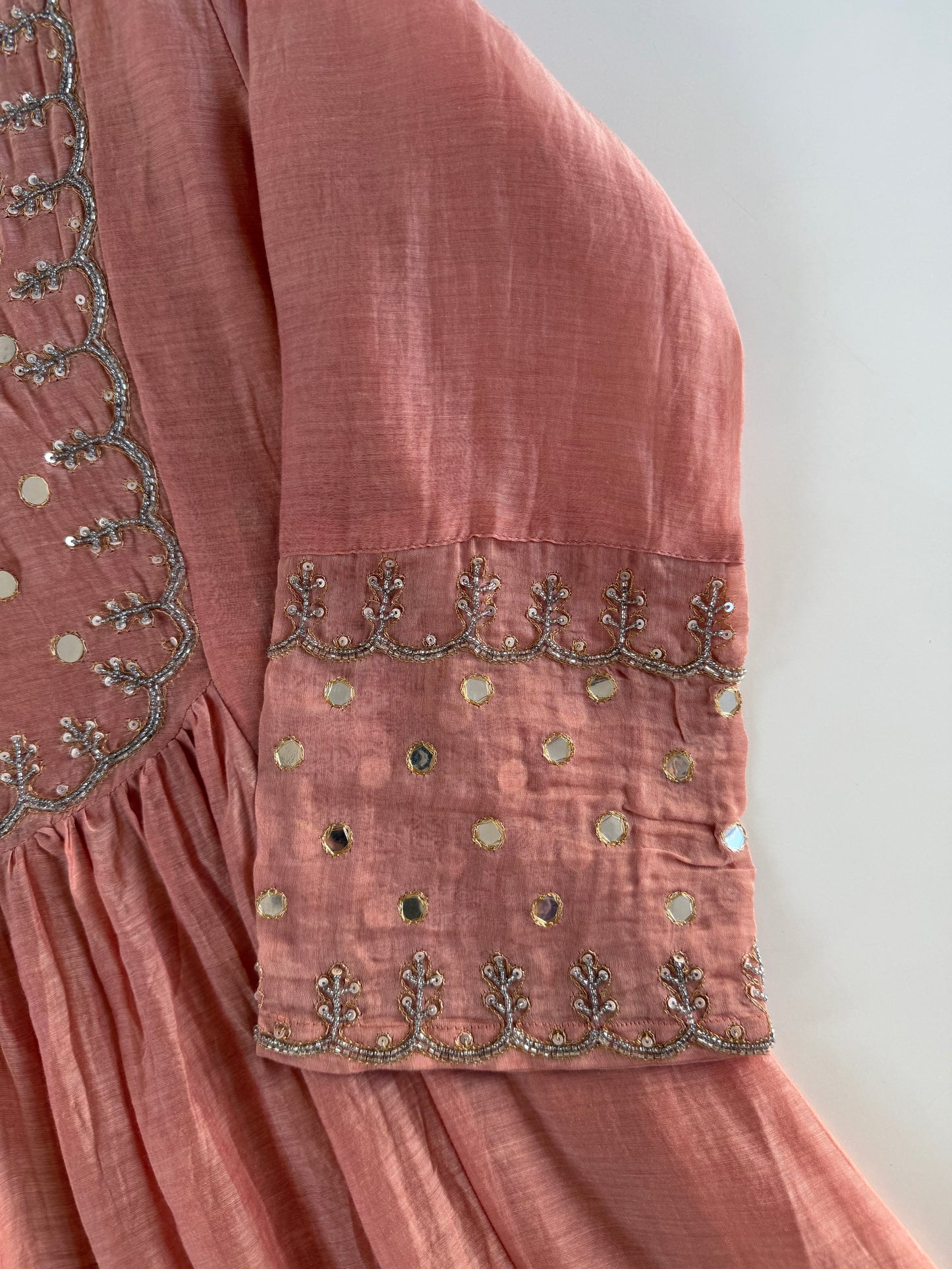 K626 - Mul chanderi handwork Anarkali with pants and dupatta