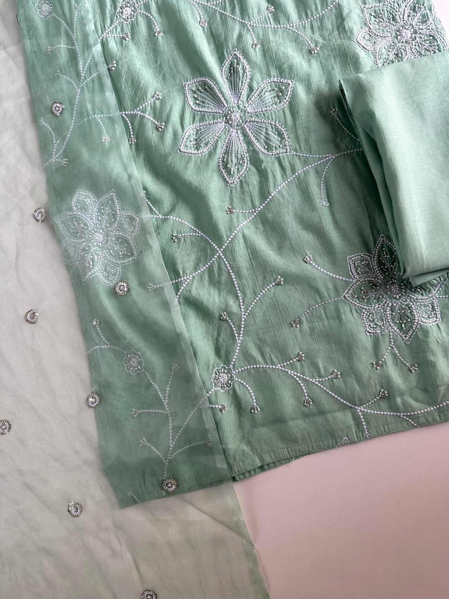 K100 - Roman silk embroidered straight Kurti with pants and dupatta