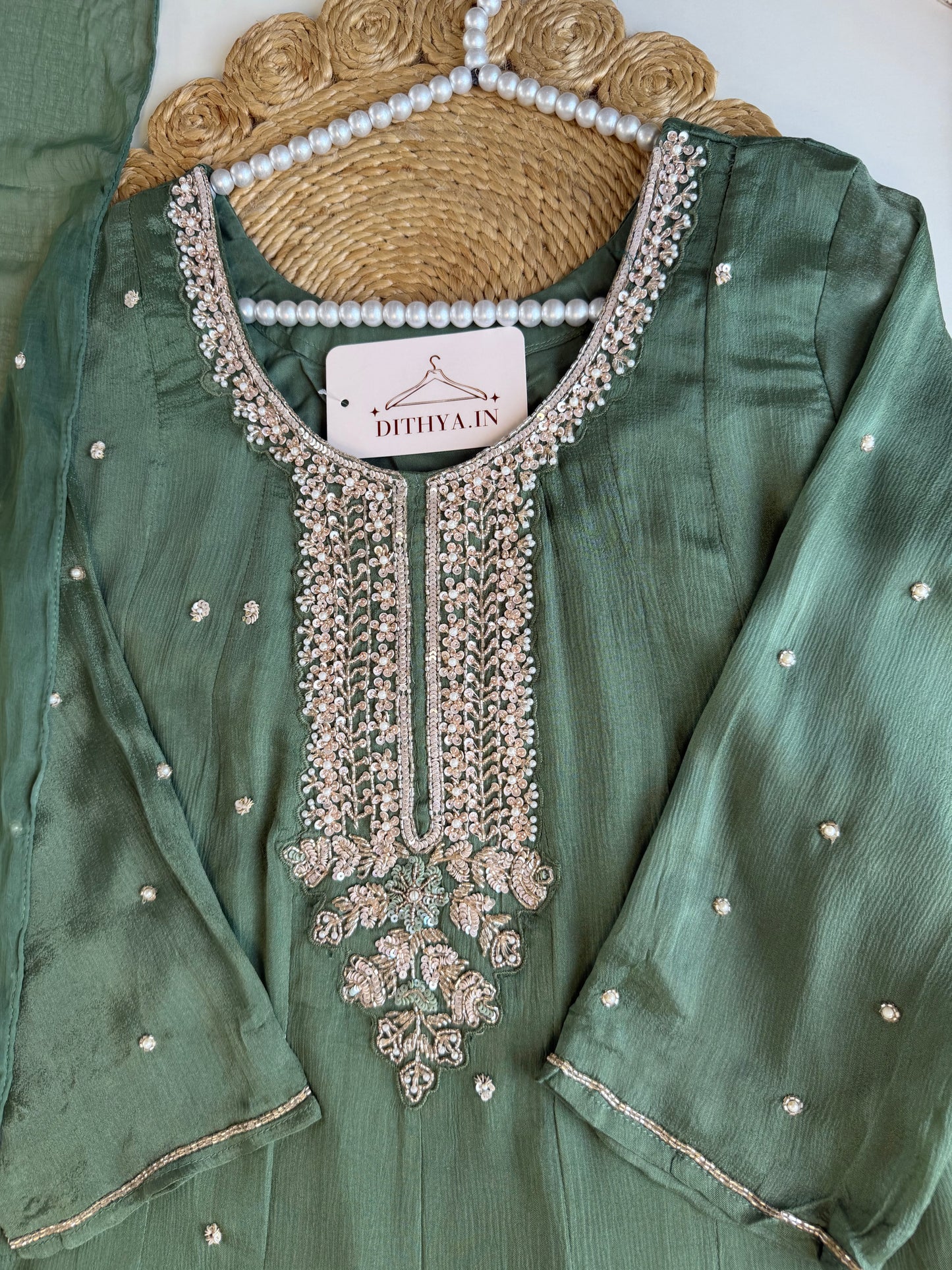 K502 - Chinnon handwork Anarkali with pants and dupatta