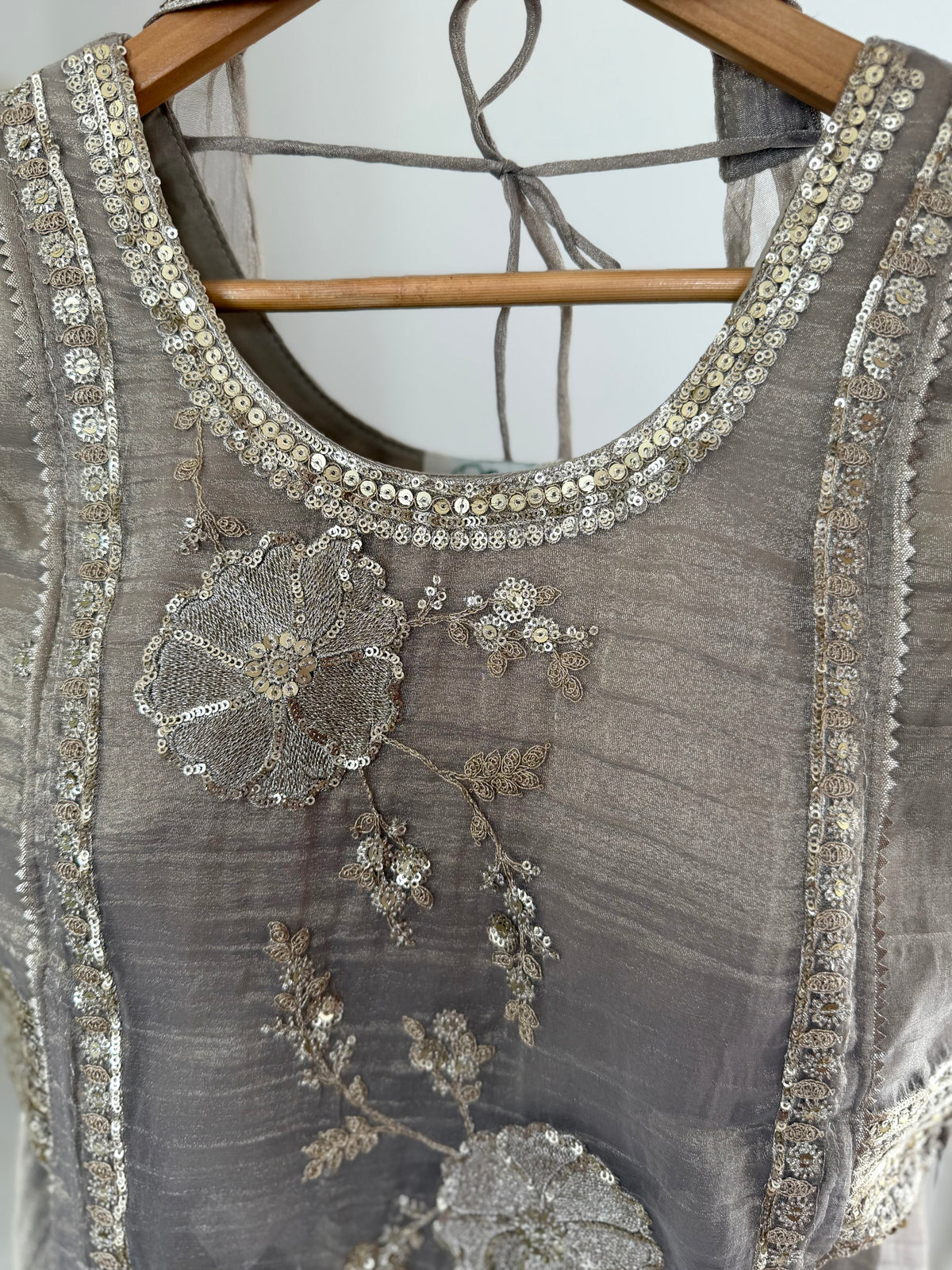 K529 - Crushed tissue handwork bustier party wear set in 2 colours