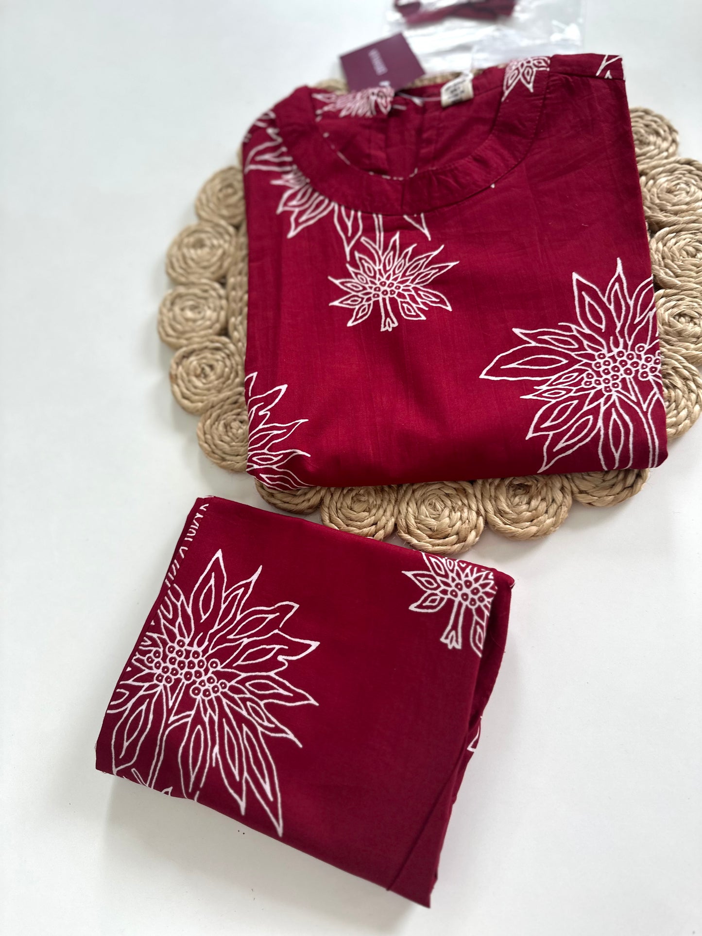 K110 - Cotton sleeveless Aline Kurti with pants in 2 prints