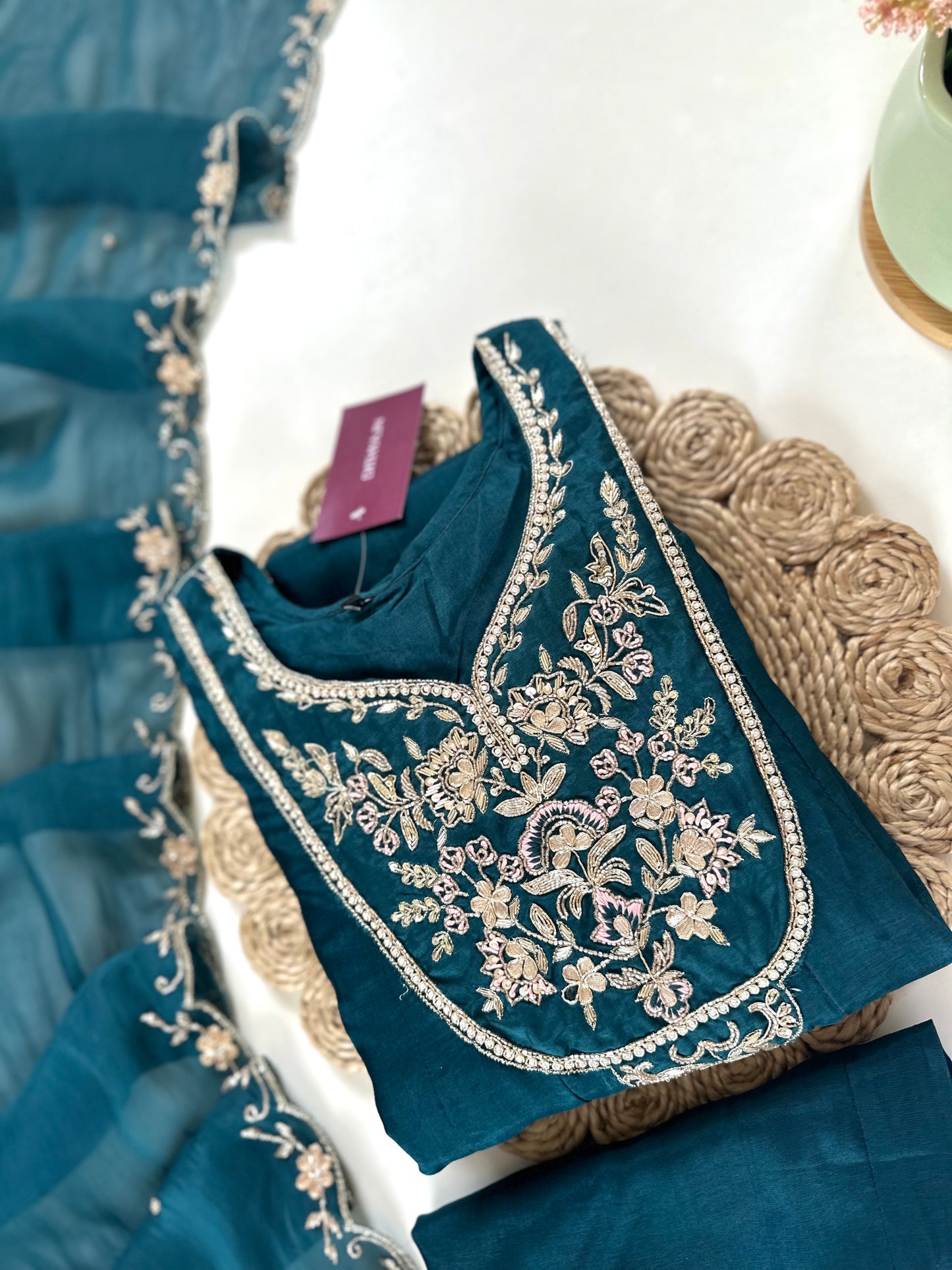 K076 - Zardosi Russian silk Anarkali with pants and dupatta
