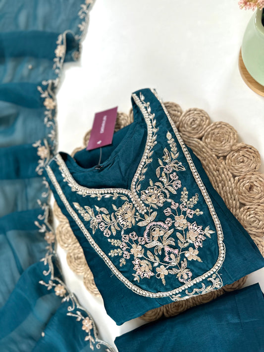K076 - Zardosi Russian silk Anarkali with pants and dupatta