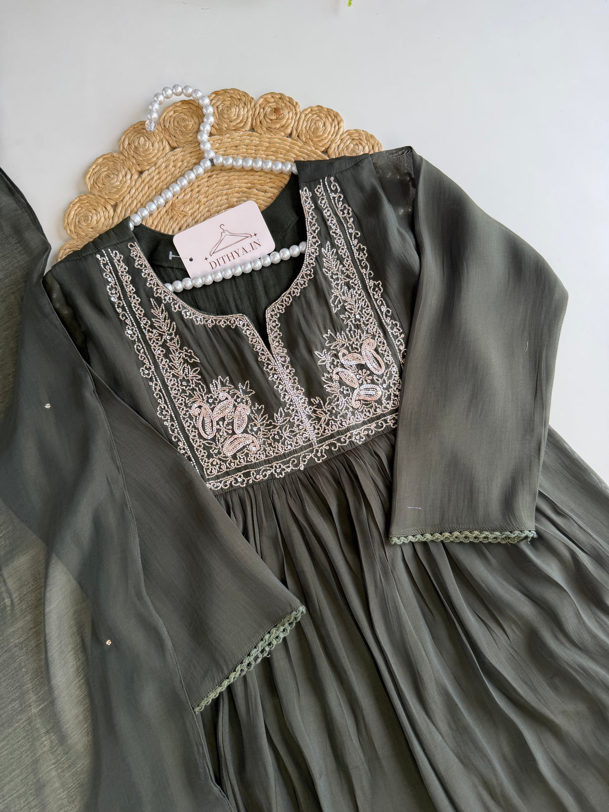 K565 - Mul chanderi handwork Anarkali with pants and dupatta