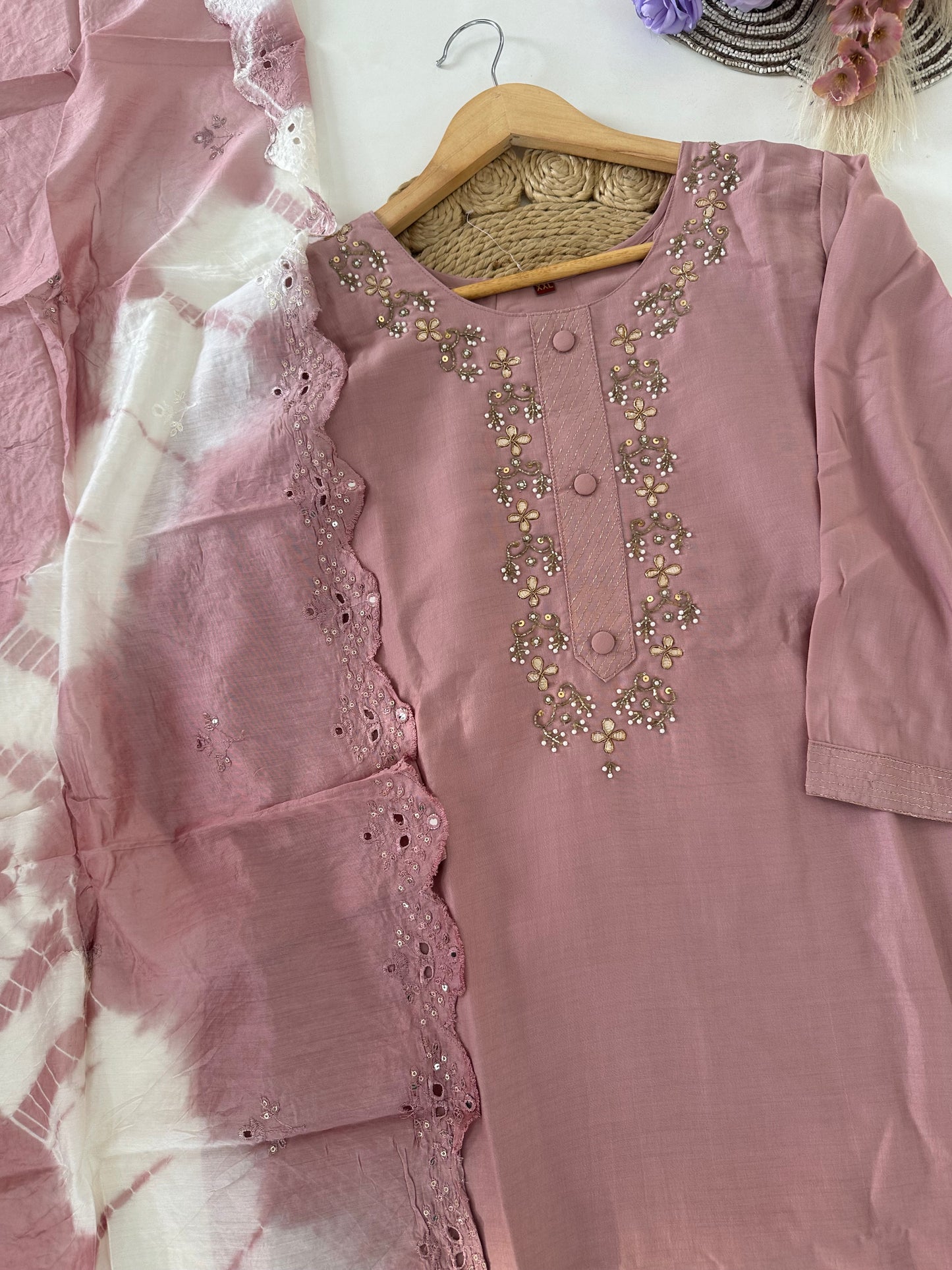D313 - Roman silk straight kurti with pants and dupatta