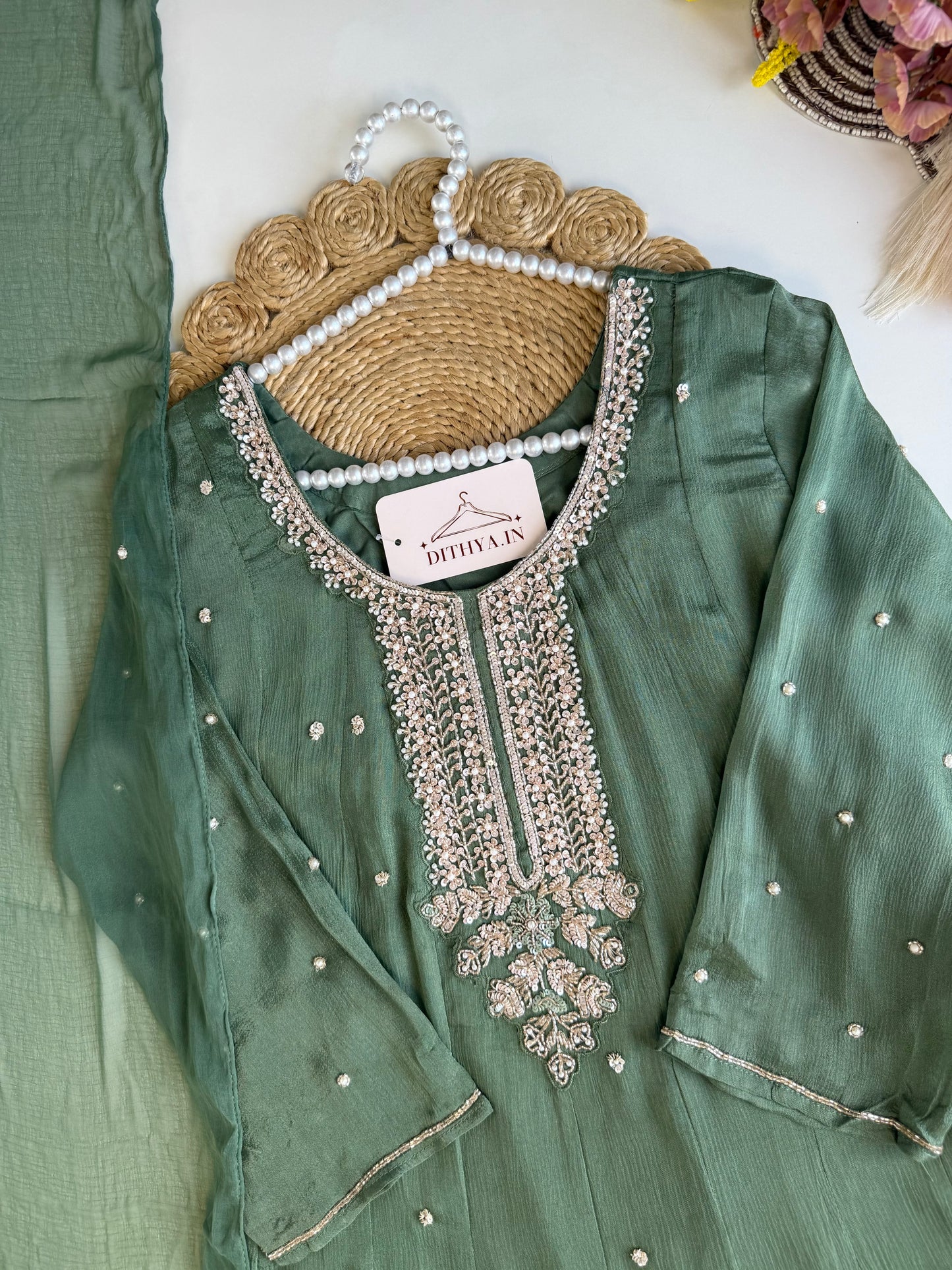 K502 - Chinnon handwork Anarkali with pants and dupatta